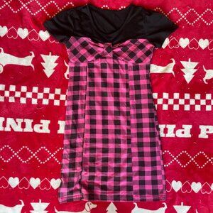 Ma*rs (mars) styled agejo gyaru Pink and black plaid babydoll dress with a bow
